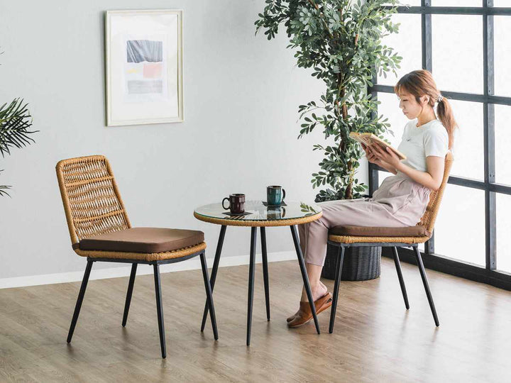 サイドテーブル直径60cmラタン調ガラスマーレ