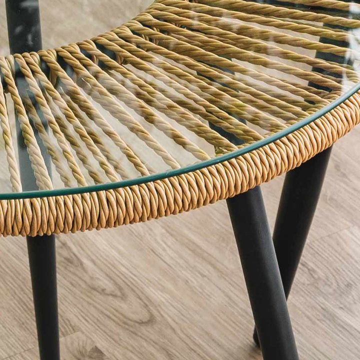 サイドテーブル直径60cmラタン調ガラスマーレ