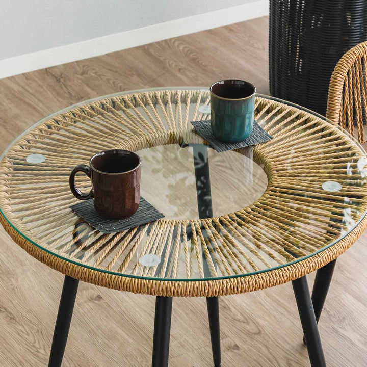 サイドテーブル直径60cmラタン調ガラスマーレ