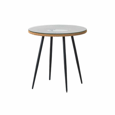 サイドテーブル 直径60cm ラタン調 ガラス マーレ