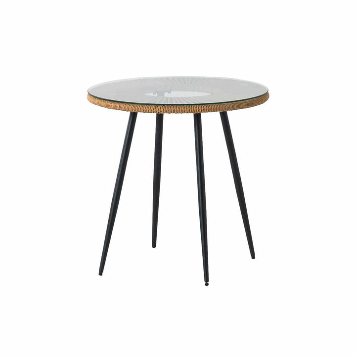 サイドテーブル直径60cmラタン調ガラスマーレ