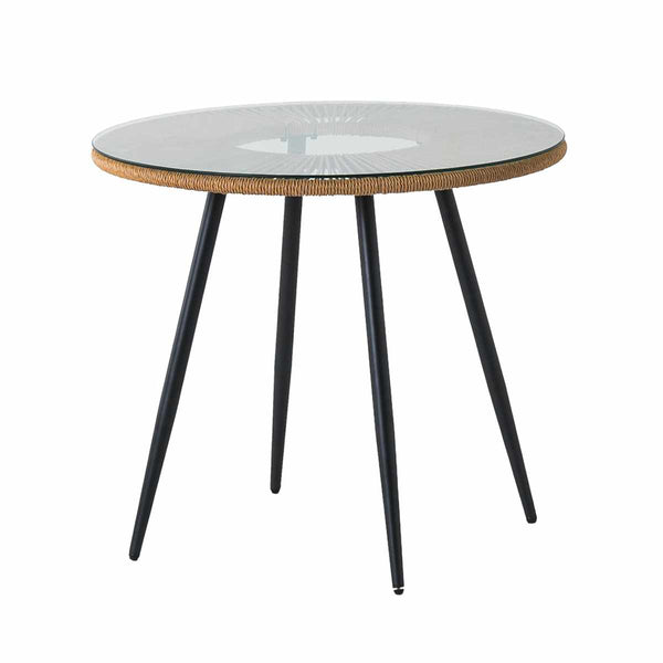 カフェテーブル直径80cmラタン調ガラスマーレ