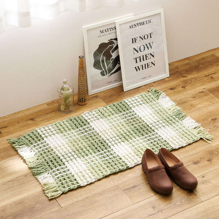 玄関マット50×80ワッフル風マットチェック柄エルフ室内