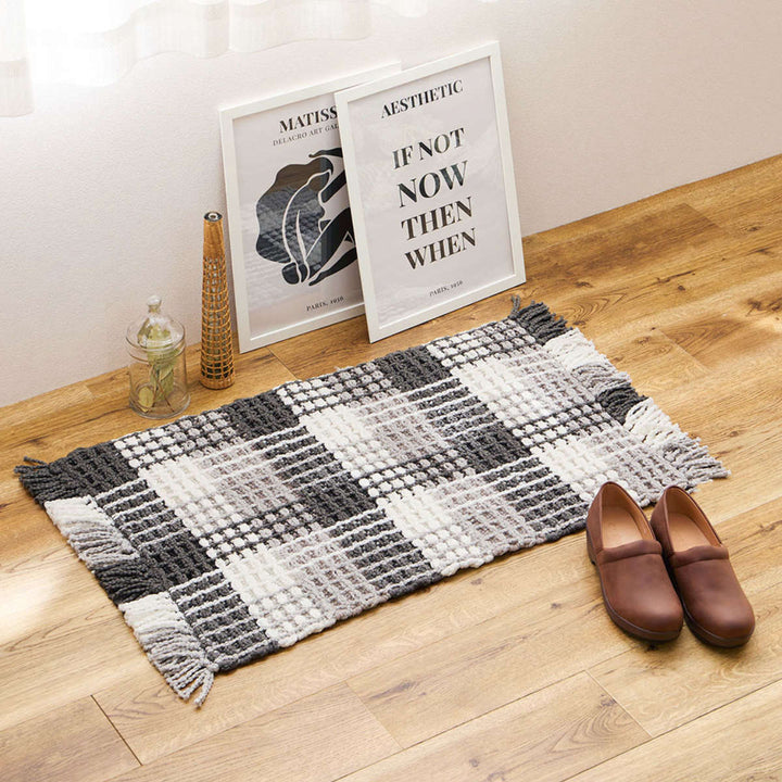 玄関マット50×80ワッフル風マットチェック柄エルフ室内