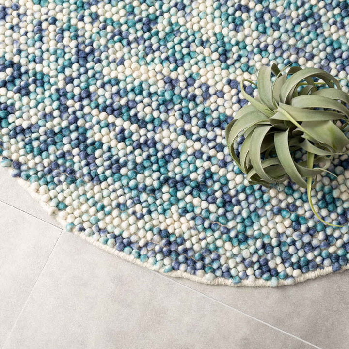 フロアマット直径90cmポコポコマルチカラーの手織りマット円形ウール100％