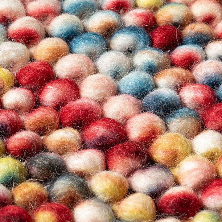 フロアマット直径90cmポコポコマルチカラーの手織りマット円形ウール100％