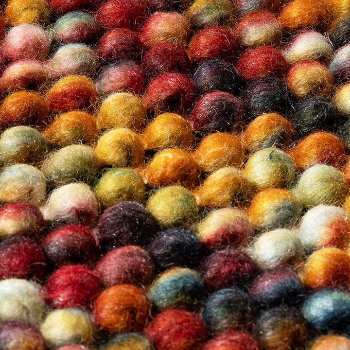 フロアマット直径90cmポコポコマルチカラーの手織りマット円形ウール100％