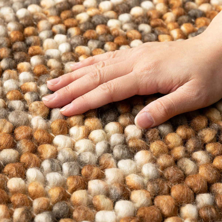 フロアマット直径90cmポコポコマルチカラーの手織りマット円形ウール100％