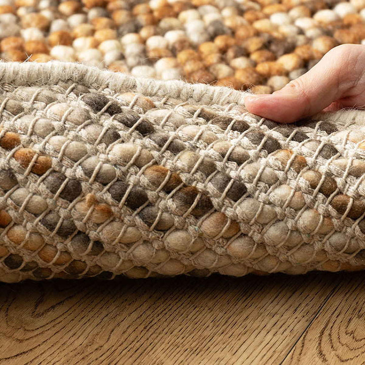 フロアマット直径90cmポコポコマルチカラーの手織りマット円形ウール100％