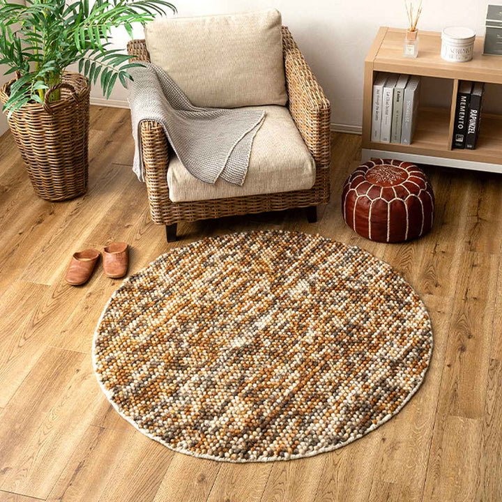 フロアマット直径120cmポコポコマルチカラーの手織りマット円形ウール100％