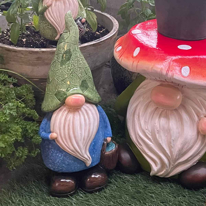 ガーデンノームグリーンハット置物