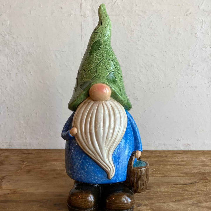 ガーデンノームグリーンハット置物