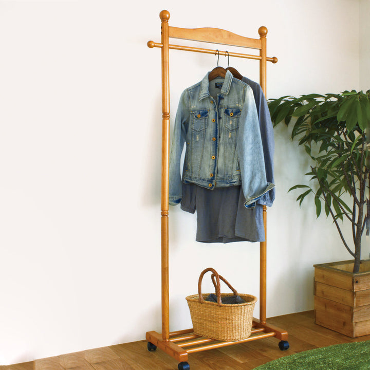 ハンガーラック幅73.5cm木製キャスター付棚付き