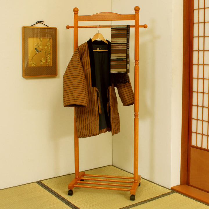 ハンガーラック幅73.5cm木製キャスター付棚付き