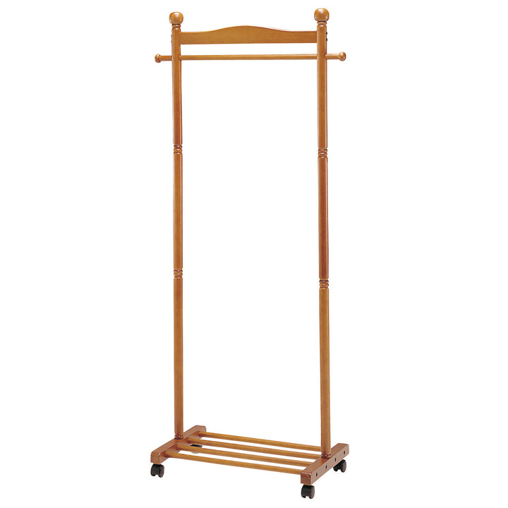 ハンガーラック幅73.5cm木製キャスター付棚付き