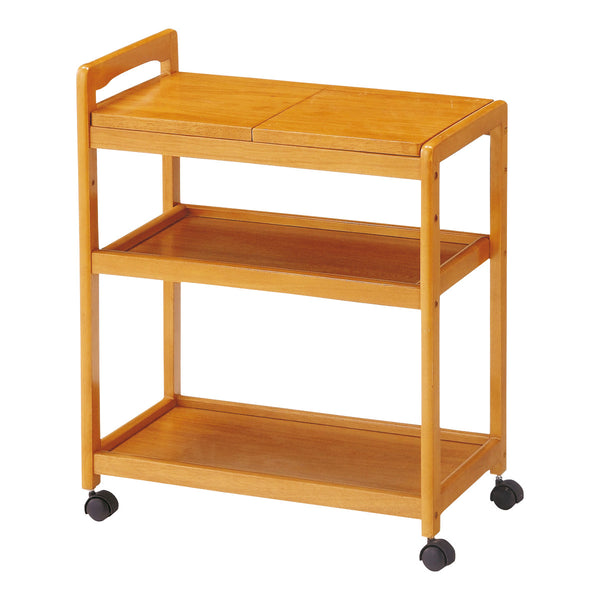 キッチンワゴン幅59cmキャスター付天然木天板2分割式