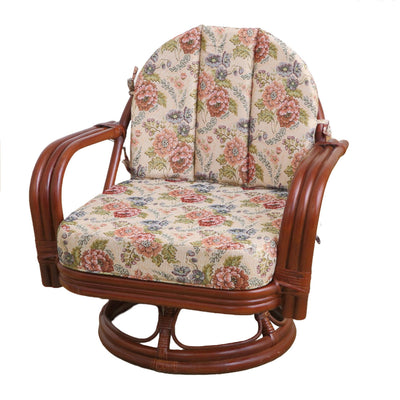 籐 回転座椅子 座面高26cm 花柄 軽量 ライトブラウン