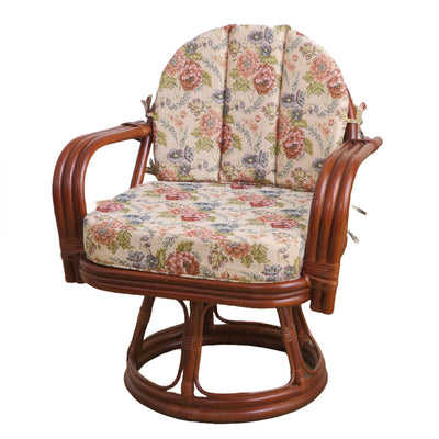 籐 回転座椅子 座面高36cm 花柄 軽量 ライトブラウン