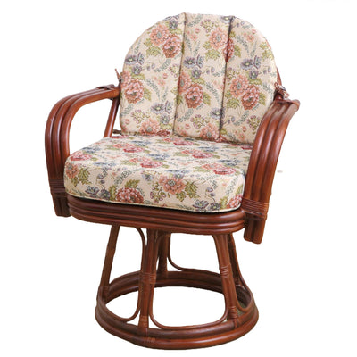 籐 回転座椅子 座面高42cm 花柄 軽量 ライトブラウン