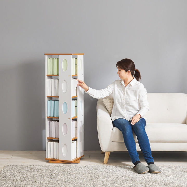 回転式コミックラック5段高さ120cmコミック本約200冊収納完成品