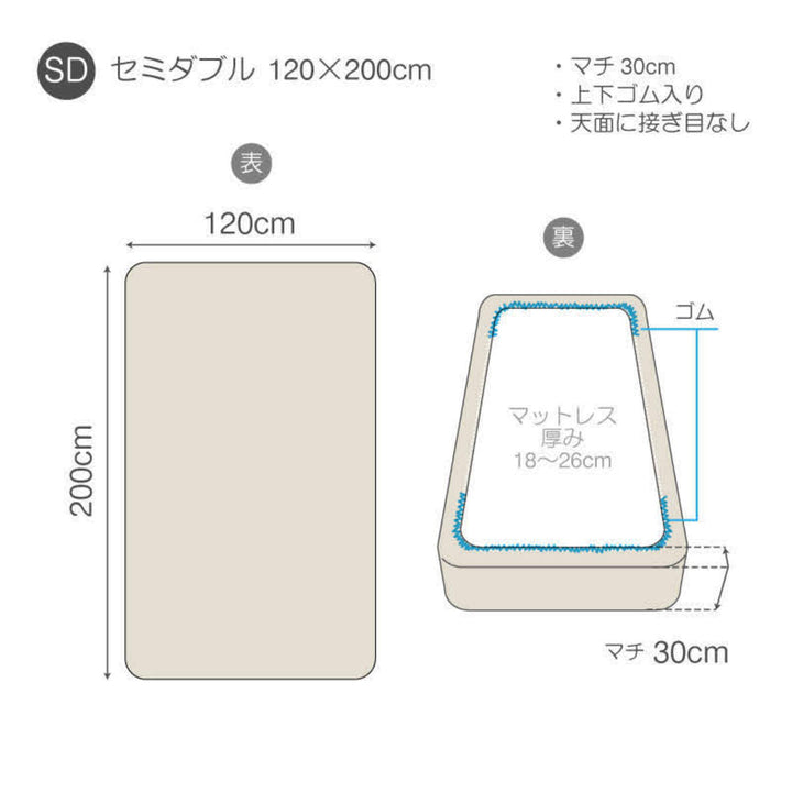 ボックスシーツFabtheHomeセミダブルコットンビエラ綿100％洗濯機OK