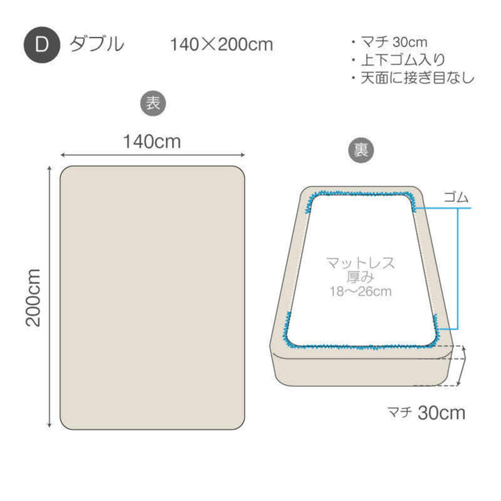 ボックスシーツFabtheHomeダブルコットンビエラ綿100％洗濯機OK