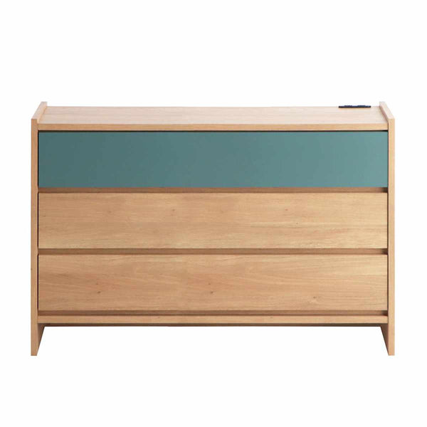 リビングボード幅110cm完成品日本製木目調2口コンセント付フルスライドレール