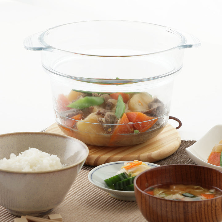 電子レンジ調理鍋18cm耐熱ガラス製デリッシュライフ耐熱ガラスマルチポット
