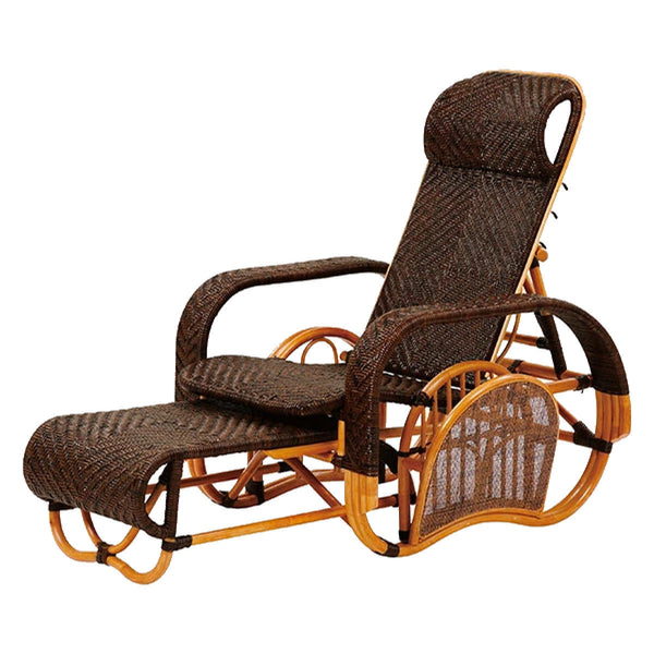 籐座椅子フットレスト付ハイバック三つ折椅子ラタン家具WAHOO座面高36cm