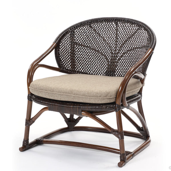 籐アームチェア座面高33cmクッション付ラタン家具WAHOO