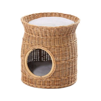 籐 ペットハウス 直径40cm クッション付 丸型 ラタン製 Natural rattan