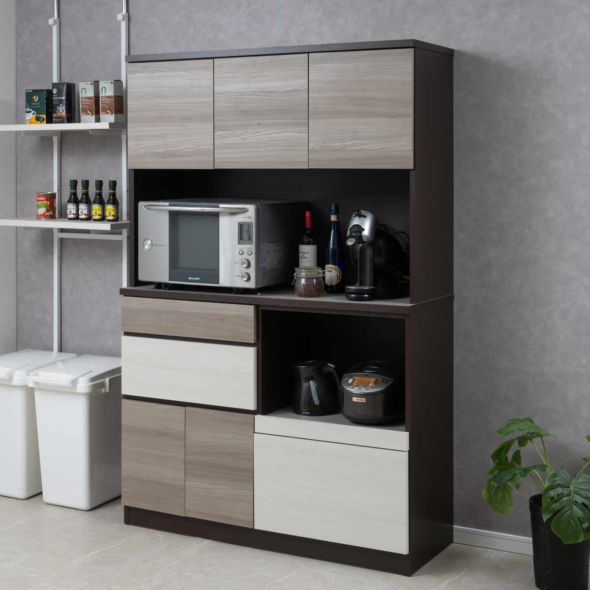 キッチンボード 幅120cm スリートーン フルスライドレール 日本製