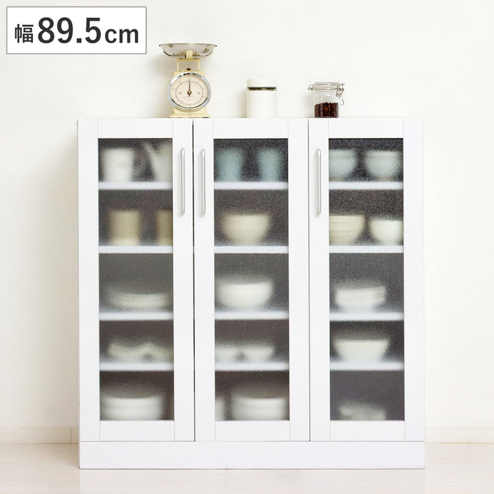 食器棚幅89.5cm高さ90cmメラミンすりガラス背面化粧