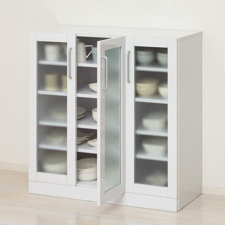 食器棚幅89.5cm高さ90cmメラミンすりガラス背面化粧