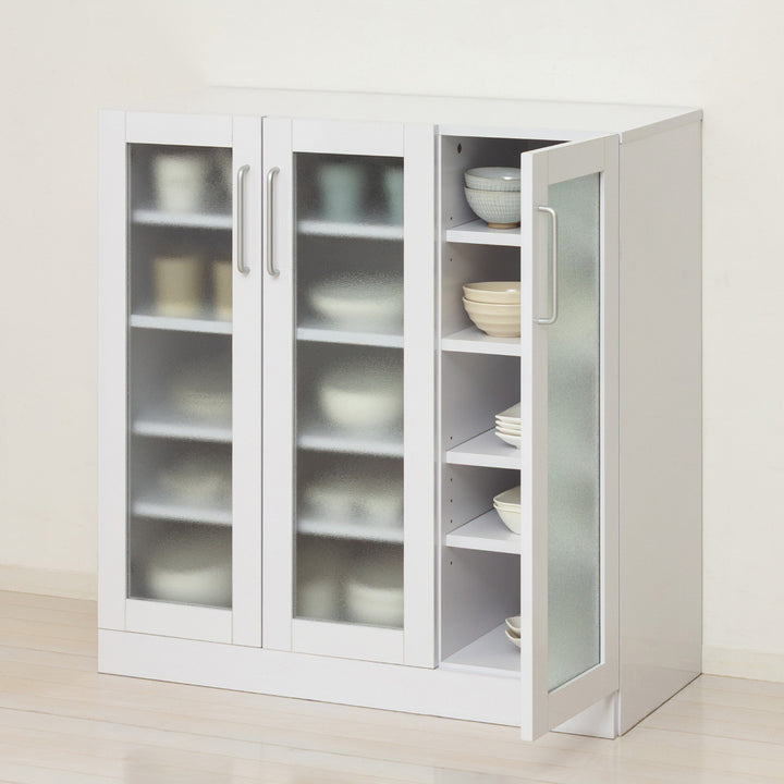 食器棚幅89.5cm高さ90cmメラミンすりガラス背面化粧