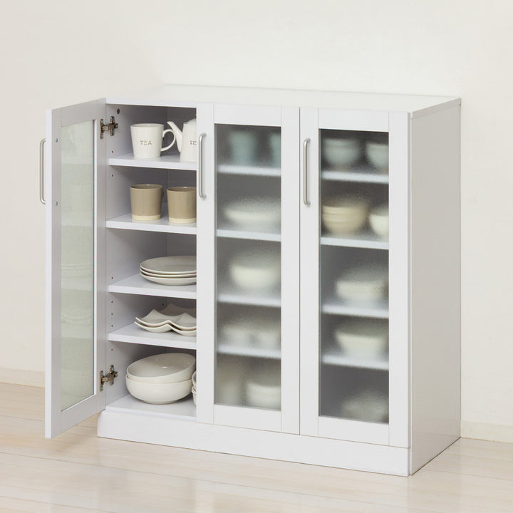 食器棚幅89.5cm高さ90cmメラミンすりガラス背面化粧