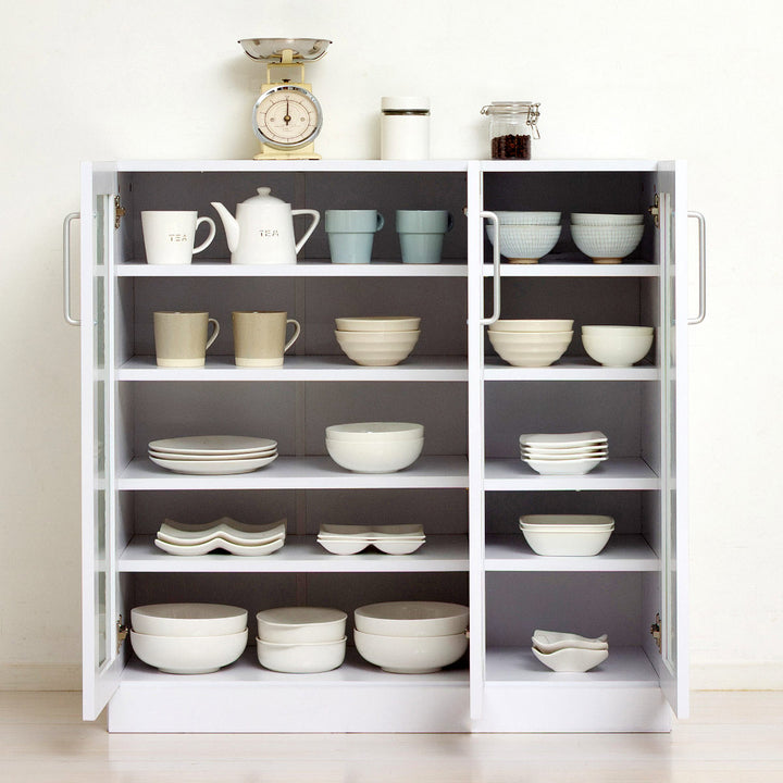 食器棚幅89.5cm高さ90cmメラミンすりガラス背面化粧