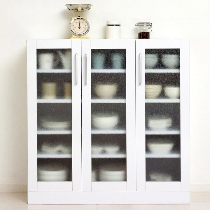 食器棚幅89.5cm高さ90cmメラミンすりガラス背面化粧