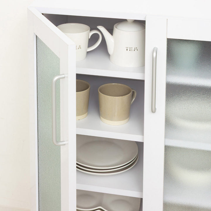 食器棚幅89.5cm高さ90cmメラミンすりガラス背面化粧