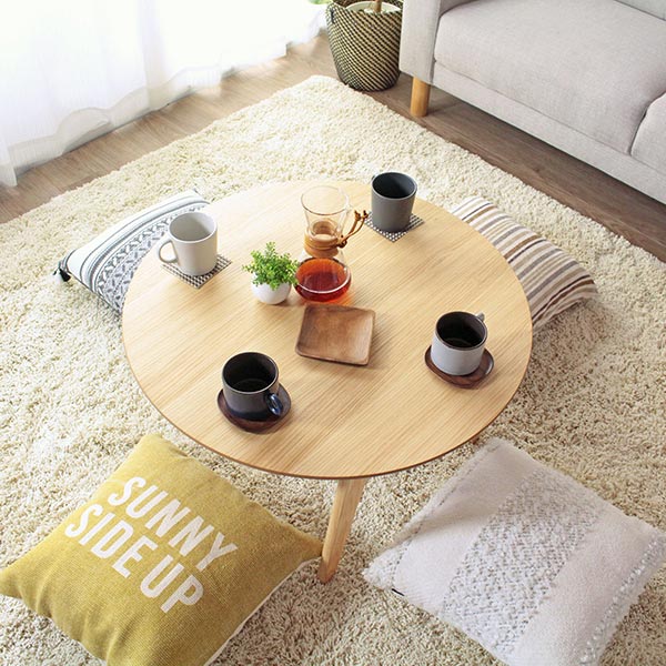 折りたたみテーブル幅75cmローテーブル木製天然木円形丸型折り畳みテーブル机ブラウン