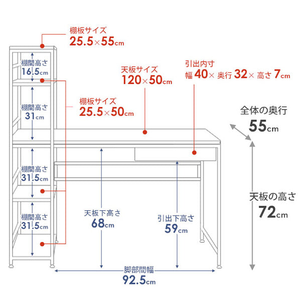 パソコンデスク幅120cmラック付PCデスク収納デスク木製