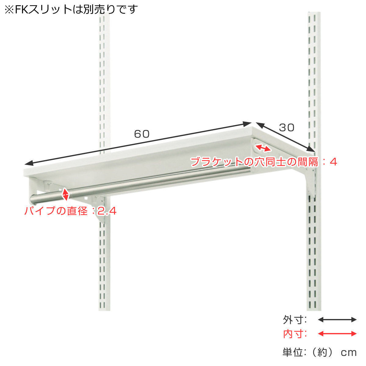 壁面収納 TPセット 木棚 パイプ セット 幅60cm 奥行30cm フィット