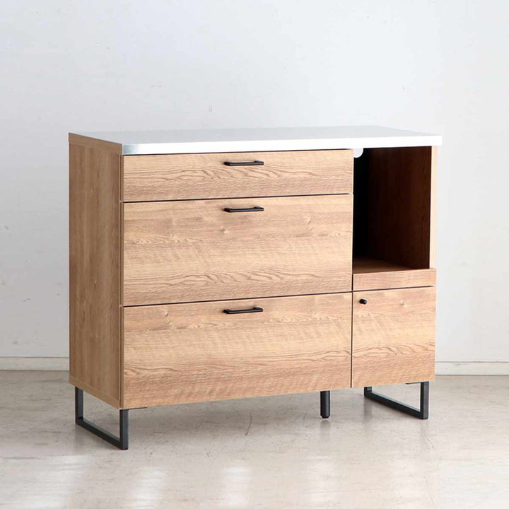 キッチンカウンター幅104.7cmステンレス天板木目調日本製完成品