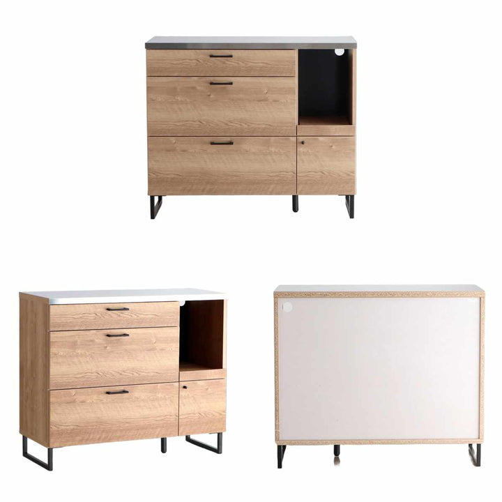 キッチンカウンター幅104.7cmステンレス天板木目調日本製完成品