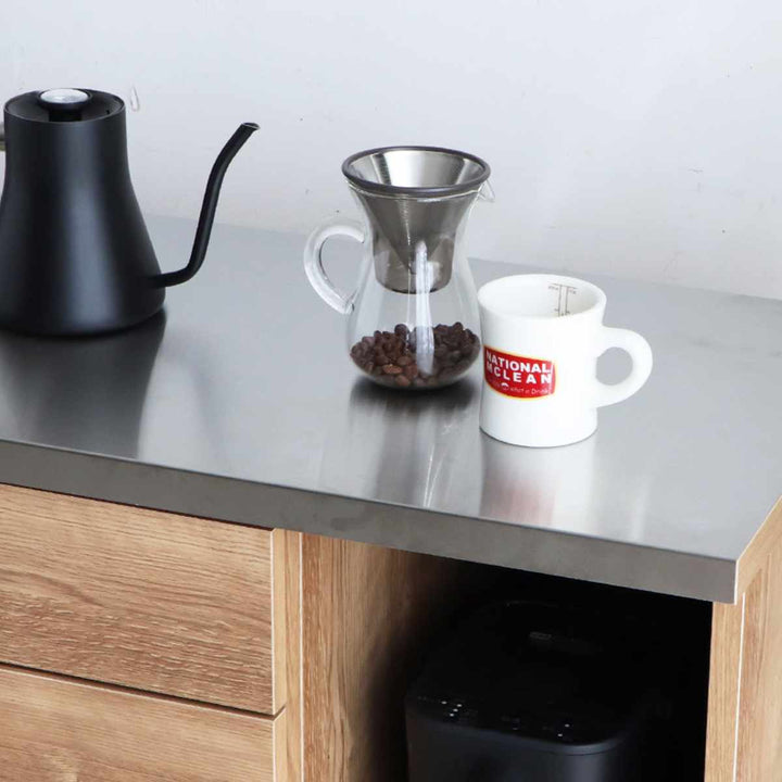 キッチンカウンター幅104.7cmステンレス天板木目調日本製完成品