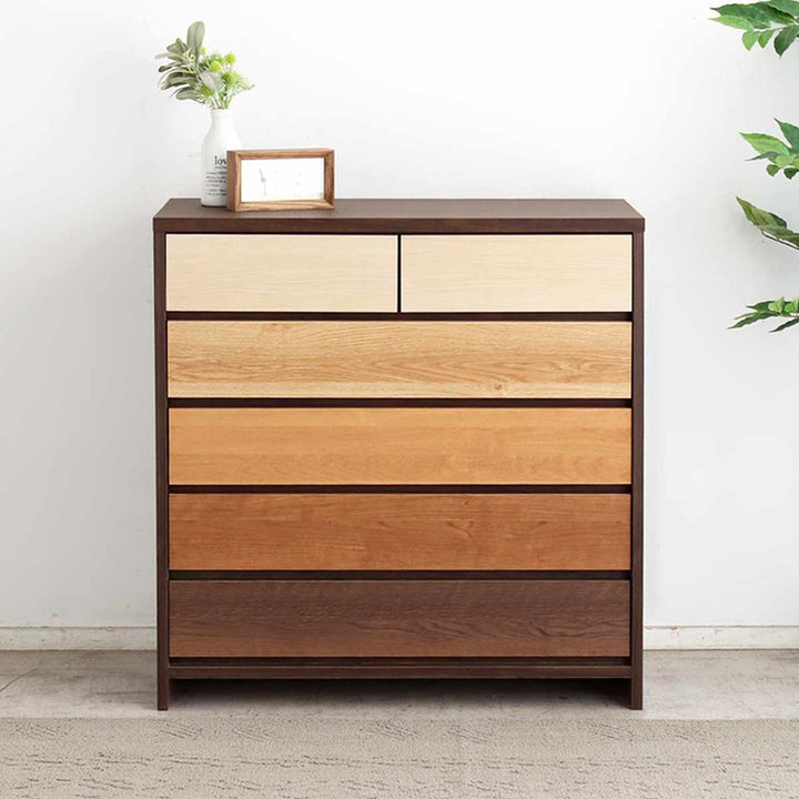 チェスト5段幅90cm木目調日本製