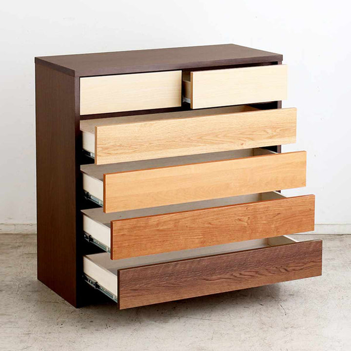 チェスト5段幅90cm木目調日本製