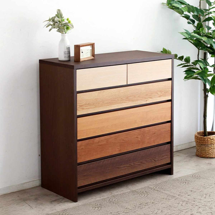 チェスト5段幅90cm木目調日本製