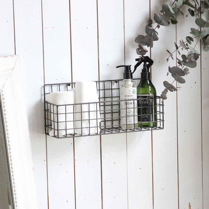 かごジョセフアイアンショートワイヤーバスケット壁掛け幅32×奥行10×高さ14cm