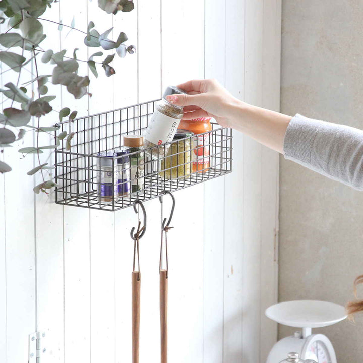 かごジョセフアイアンMサイズワイヤーバスケット壁掛け幅42×奥行12×高さ14cm